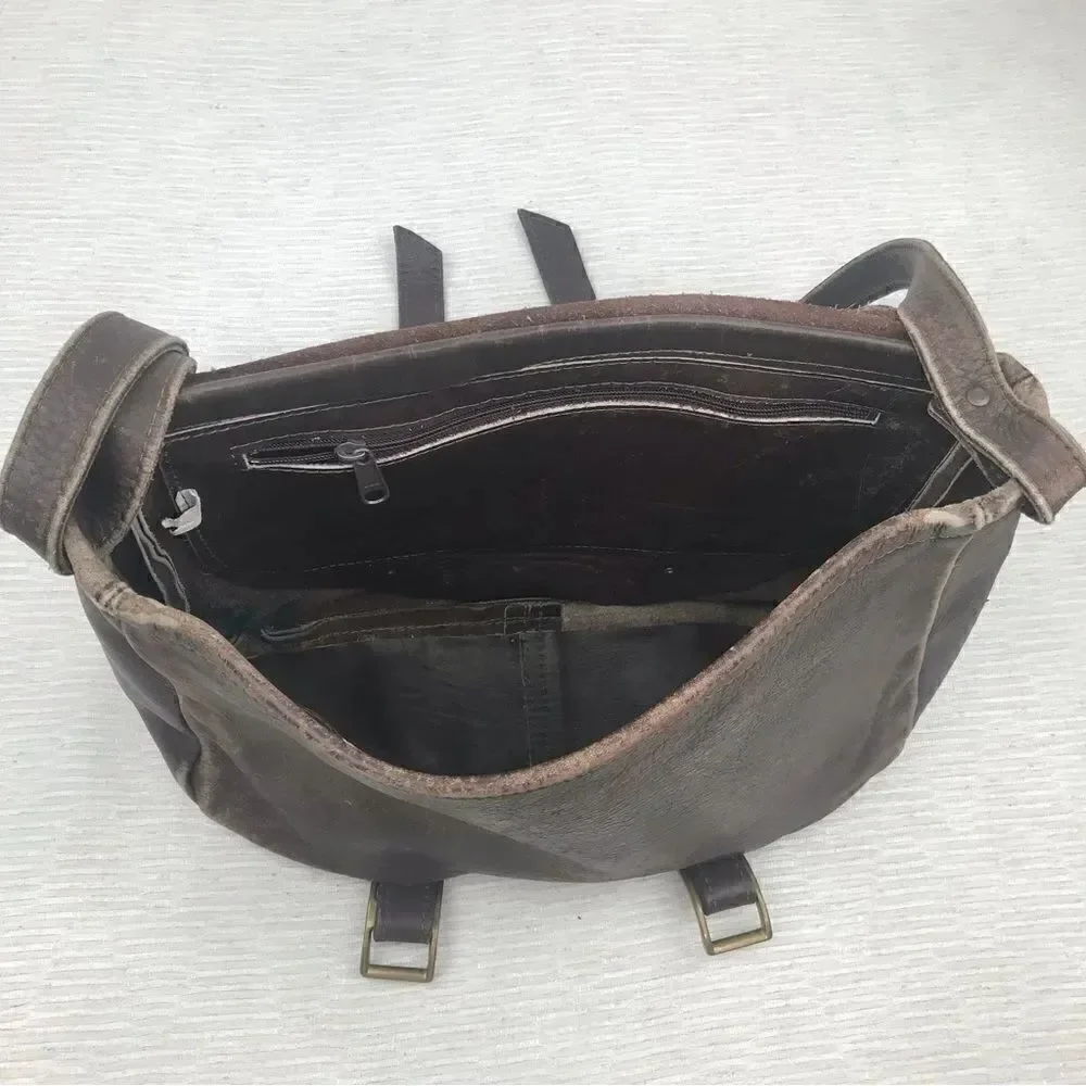 100% All Leather Hand Crafted Made in USA Brown Leather Satchel Bag